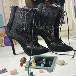 Black Stiletto Heels with Lace-Up Design